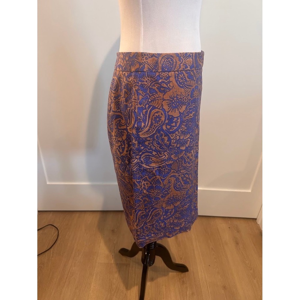 Ann Taylor LOFT Blue Bronze Paisley Floral Pencil Skirt Size 10 Office Career - Picture 2 of 9